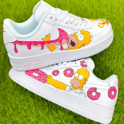 Custom Homer Simpson Donut Drip Air Force 1 Sneakers – Hand-Painted